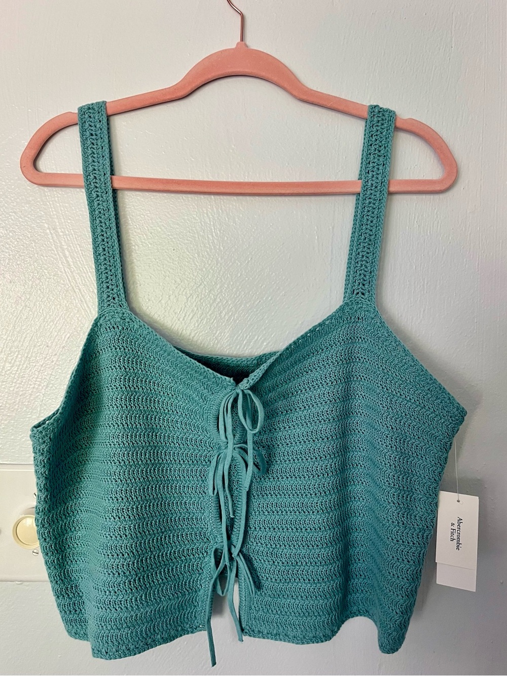 Abercrombie & Fitch Crochet-Style Tie-Front Tank Teal SZ Large NWT